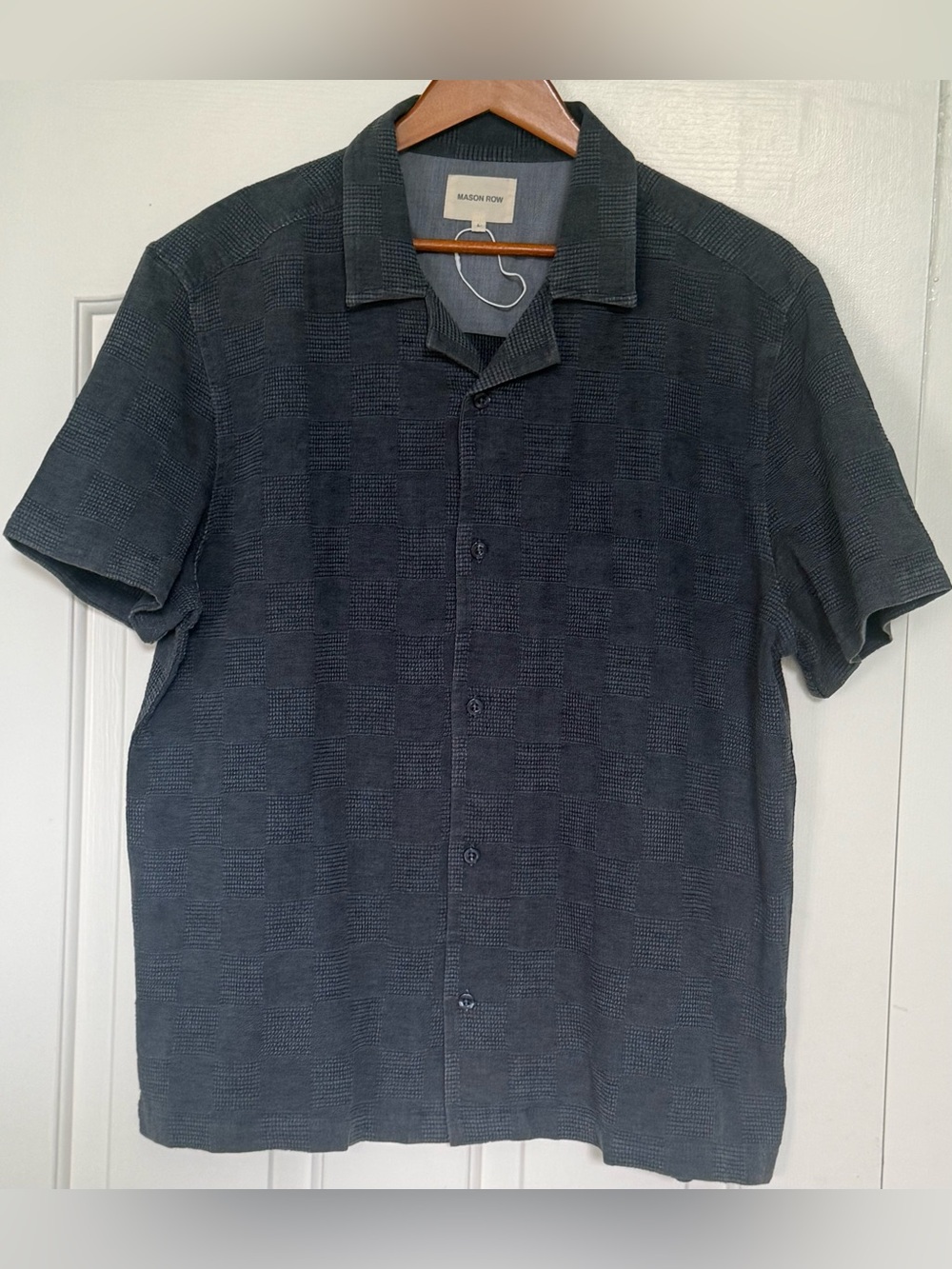 Mason Row Cotton Linen Camp Collar Shirt L Charcoal Textured Button Up